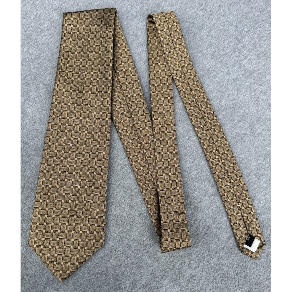 Gianfranco Ruffini Silk Tie Gold Black Basket Weave Geometric Woven Classic Neck